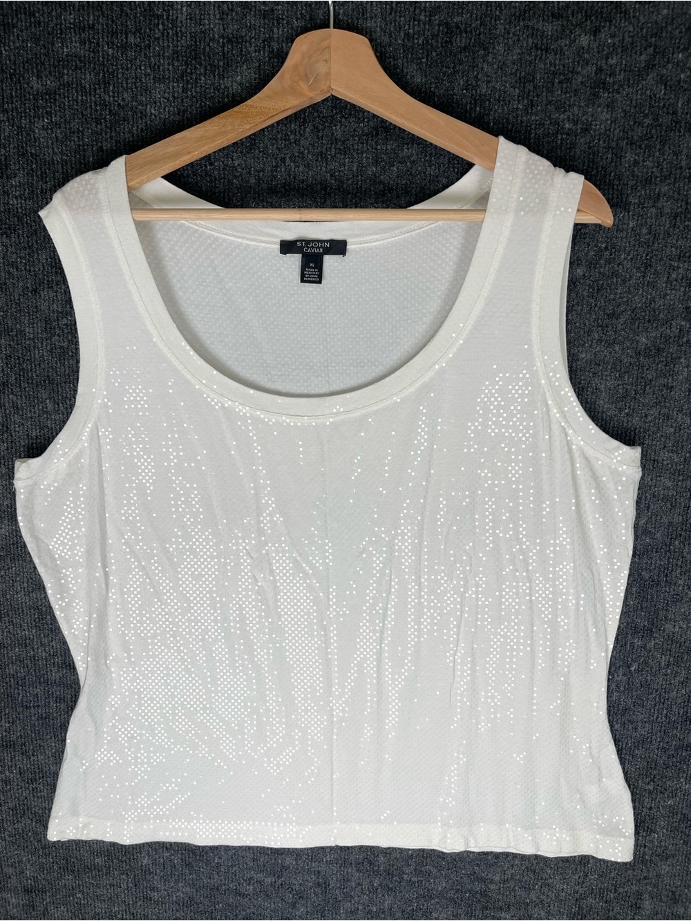 St. John White Sequin Embellished Knit Tank